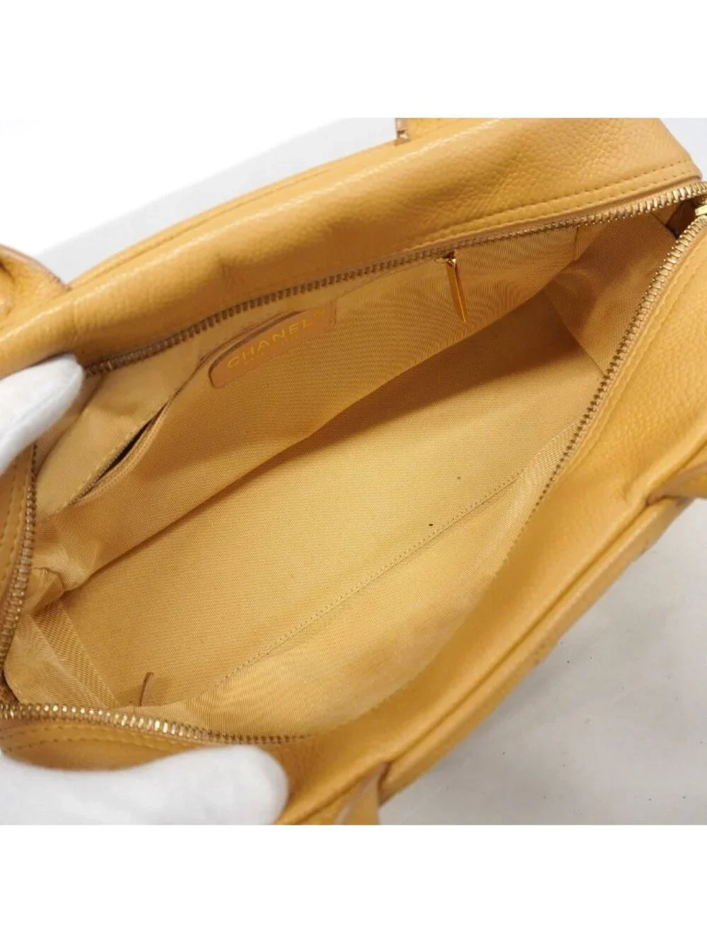 Chanel Handbag Quilted Caviar Leather Beige Gold